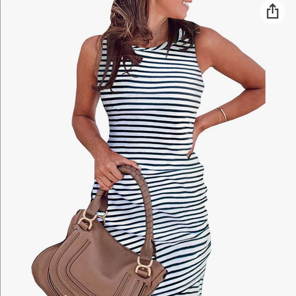 Navy and white striped dress size large